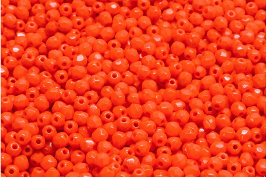 Faceted Round Fire Polished Beads, Deep Orange (93140), Glass, Czech Republic