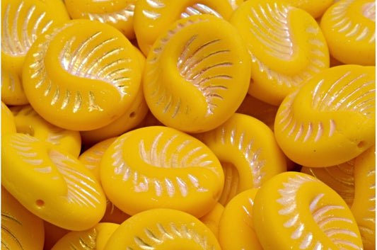 OUTLET 10 grams Fossil Coin Beads, 19 x 19 mm, Opaque Yellow Ab Full (2X Side) Matte (93110-28703-84100), Glass, Czech Republic