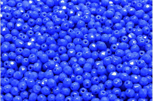 Faceted Round Fire Polished Beads, Opaque Blue (33050), Glass, Czech Republic