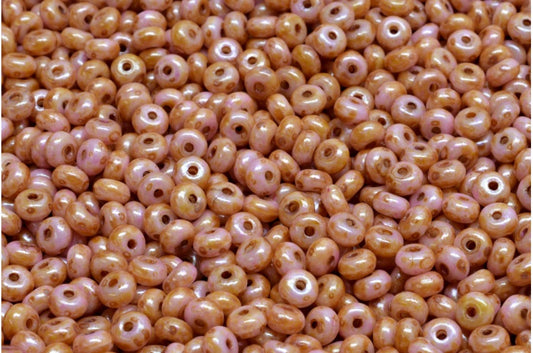 Rondelle Druck Beads, White Pink Beige Luster Spotted (02010-65323), Glass, Czech Republic