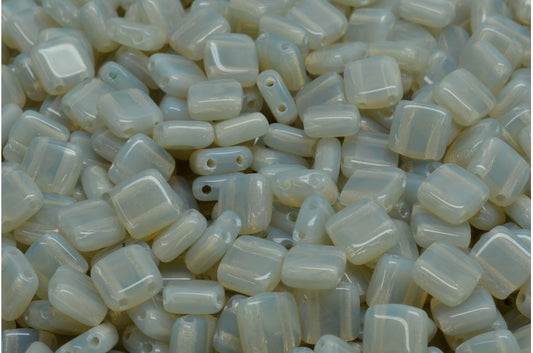 2-Holes Pressed Tile Beads, Opal Gray (41010), Glass, Czech Republic