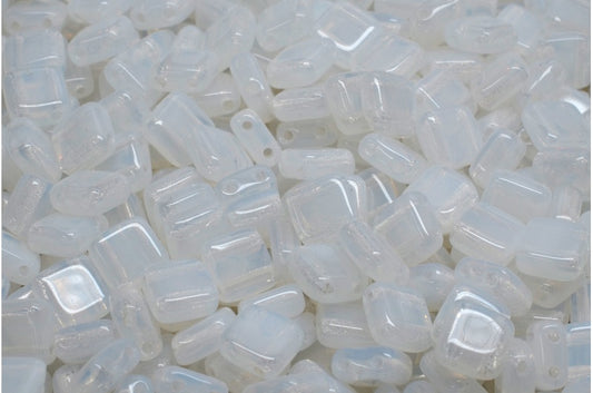 2-Holes Pressed Tile Beads, Opal White (01000), Glass, Czech Republic