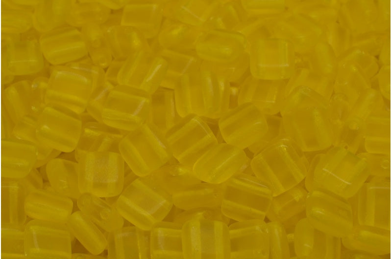 2-Holes Pressed Tile Beads, Transparent Yellow Matte (80000-84100), Glass, Czech Republic