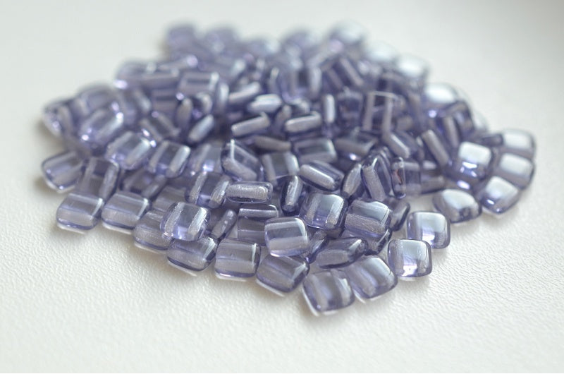 2-Holes Pressed Tile Beads, Transparent Light Amethyst (20500), Glass, Czech Republic