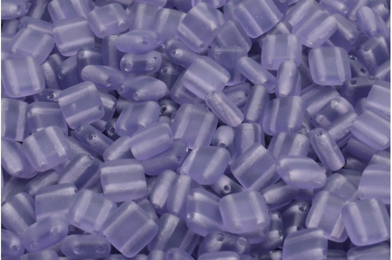 2-Holes Pressed Tile Beads, Transparent Light Amethyst Matte (20500-84100), Glass, Czech Republic