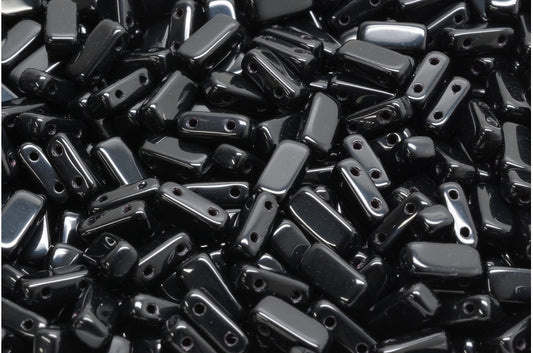 OUTLET 10 grams 2-Holes Pressed Tile Beads, Black (23980), Glass, Czech Republic