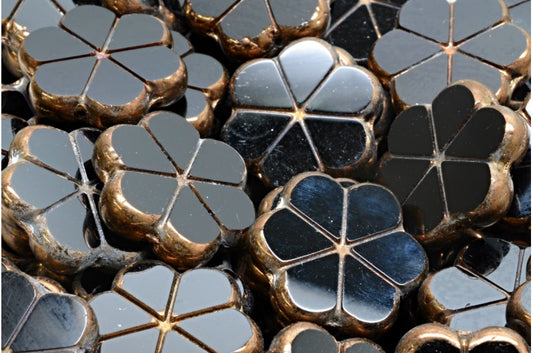 OUTLET 10 grams Table Cut Garland Flower Beads, 20 x 20 mm, Black Bronze (23980-14415), Glass, Czech Republic