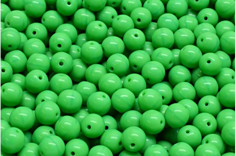 Round Druck Beads, Opaque Green (53220), Glass, Czech Republic