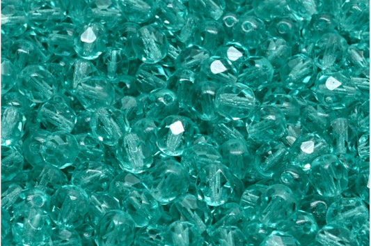 OUTLET 250g Round Faceted Fire Polished Beads, Transparent Aqua Ab (60110-28701), Glass, Czech Republic