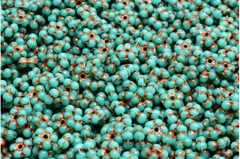Forget Me Not Beads, Turquoise Copper Lined (63130-54319), Glass, Czech Republic