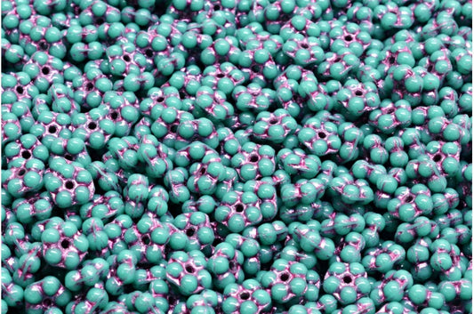 Forget Me Not Beads, Turquoise Pink Lined (63130-54321), Glass, Czech Republic