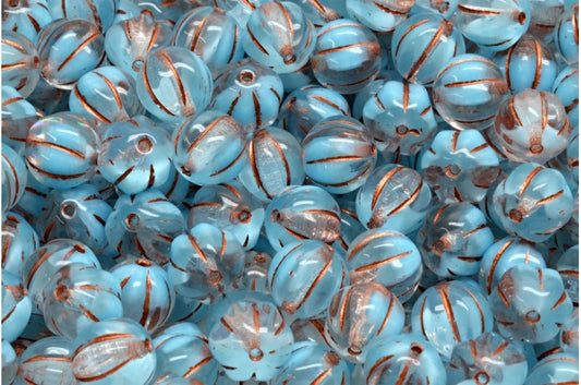 メロンビーズ、青銅線入り（R0641-54319）、ガラス、チェコ共和国