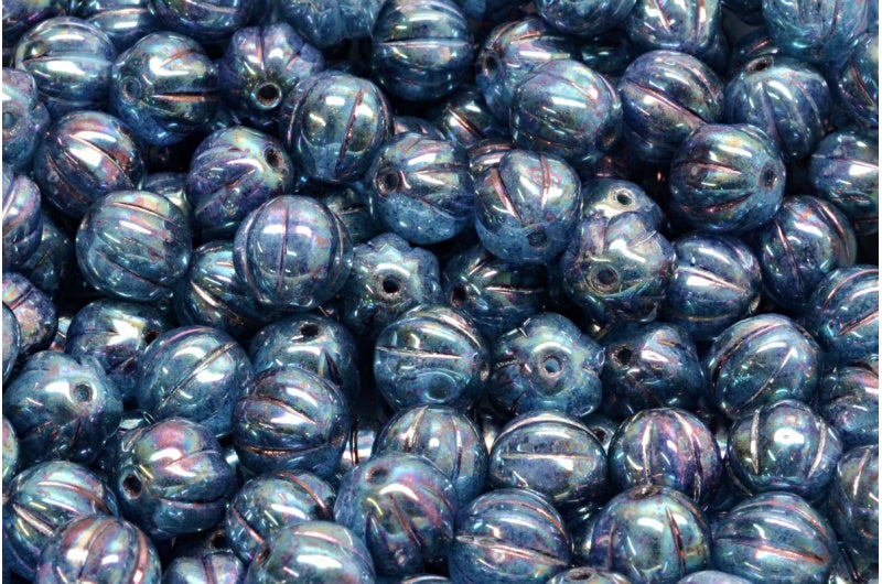 メロンビーズ、ブルーネビュラ（R0641-15001）、ガラス、チェコ共和国