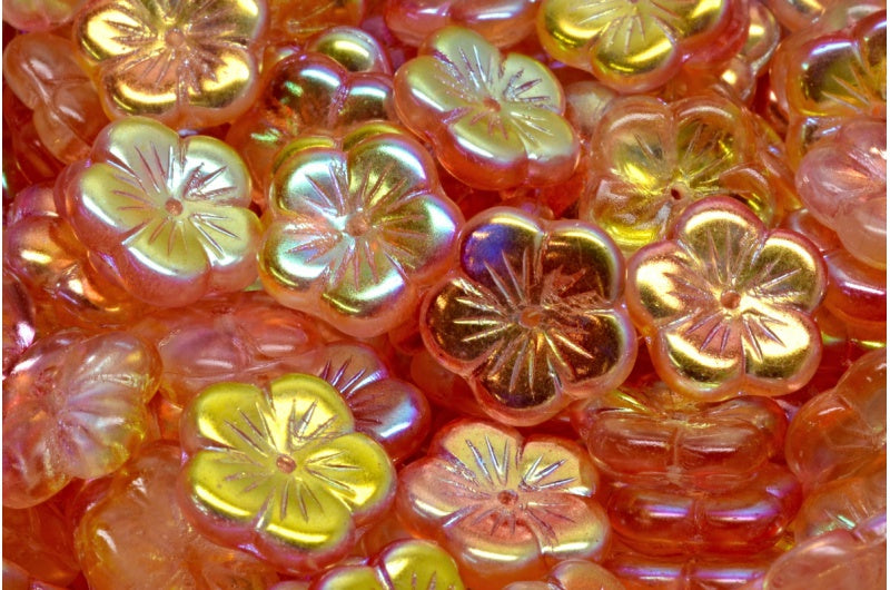 Apple Flower Beads, Crystal Glossy Red Gold (00030-48101), Glass, Czech Republic