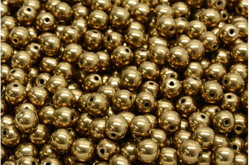 ラウンドドラックビーズ、ブラックブラス（23980-90215）、ガラス、チェコ共和国