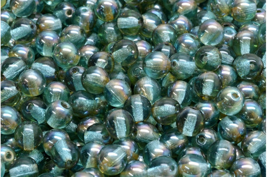 Round Druck Beads, Transparent Aqua 22501 (60010-22501), Glass, Czech Republic