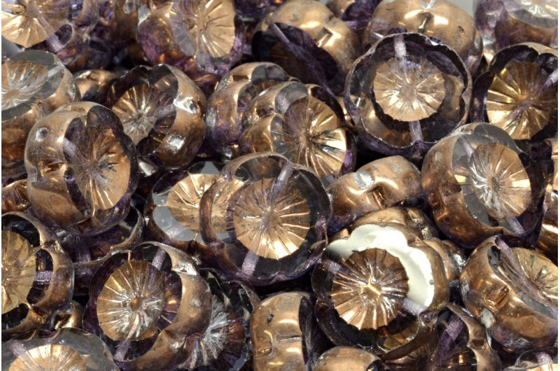 OUTLET 10 grams Table Cut Hawaii Flower Beads, 14 x 14 mm, Crystal Bronze (00030-14415), Glass, Czech Republic