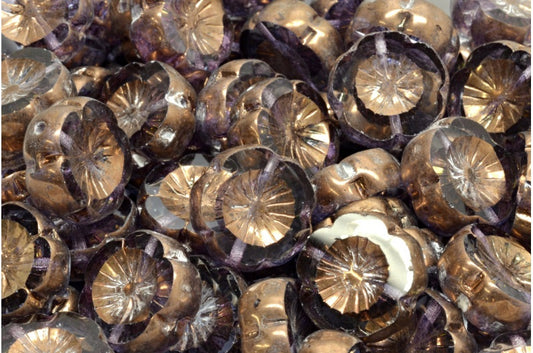 OUTLET 10 grams Table Cut Hawaii Flower Beads, 14 x 14 mm, Crystal Bronze (00030-14415), Glass, Czech Republic