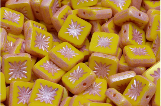 OUTLET 10 grams Table Cut Square Kiwi Beads, 10 x 10 mm, Yellow Pink Lined (83120-04321), Glass, Czech Republic