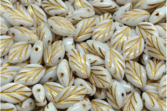 Beech Leaf Beads, White Gold Lined (02010-54302), Glass, Czech Republic