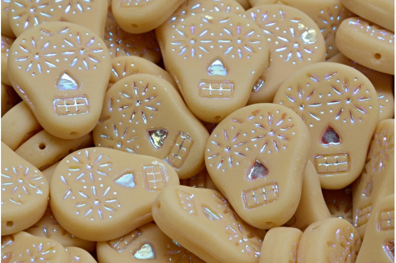 OUTLET 10 grams Sugar Skull Beads, 20 x 16 mm, Beige Ab Full (2X Side) Matte (13020-28703-84100), Glass, Czech Republic