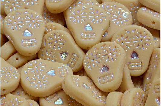 OUTLET 10 grams Sugar Skull Beads, 20 x 16 mm, Beige Ab Full (2X Side) Matte (13020-28703-84100), Glass, Czech Republic