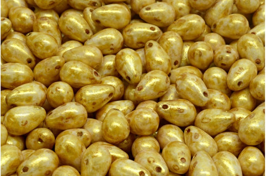 Drop Beads, White Gold Luster Spotted (02010-65322), Glass, Czech Republic