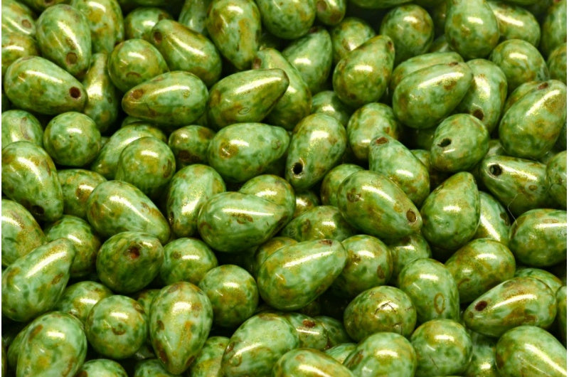 Drop Beads, White Brown Luster Spotted (02010-65326), Glass, Czech Republic