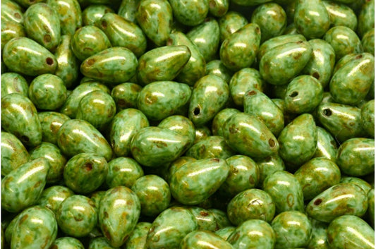 Drop Beads, White Brown Luster Spotted (02010-65326), Glass, Czech Republic