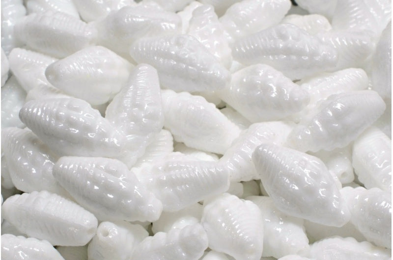 Miter Shell Beads, White (02010), Glass, Czech Republic