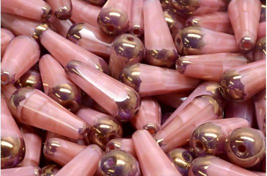 Faceted Fire polished Teardrop Beads, Opaque Pink Bronze (76017-14415), Glass, Czech Republic