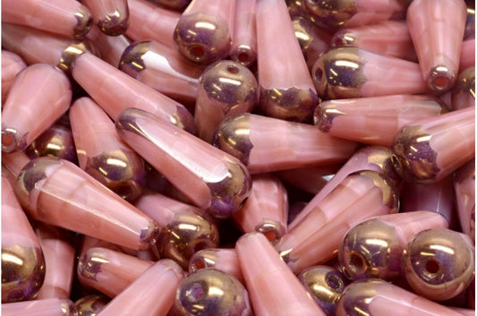 OUTLET 10 grams Faceted Fire polished Teardrop Beads, Opaque Pink Bronze (76017-14415), Glass, Czech Republic