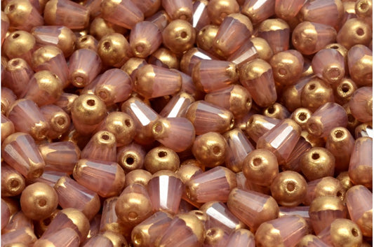 アウトレット 10グラム ファセットファセットファイヤーポリッシュティアドロップビーズ、8 x 6 mm、オパールピンク真鍮（71010-90215）、ガラス、チェコ共和国