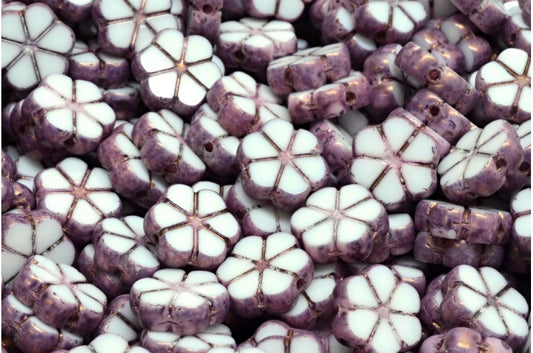 Table Cut Garland Flower Beads, White Bronze (02010-14415), Glass, Czech Republic