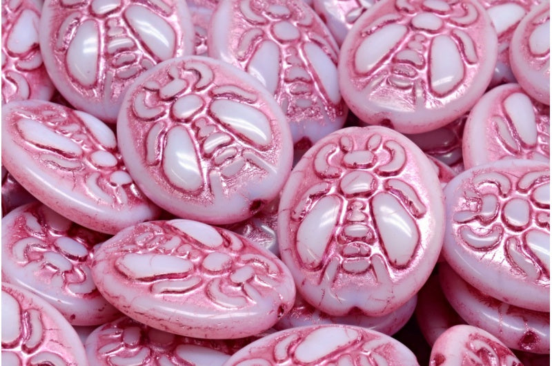 OUTLET 10 grams Bee Beads, 22 x 18 mm, White Pink Lined (02010-54321), Glass, Czech Republic