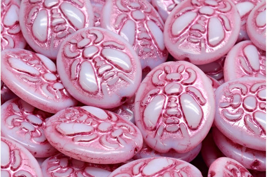 OUTLET 10 grams Bee Beads, 22 x 18 mm, White Pink Lined (02010-54321), Glass, Czech Republic