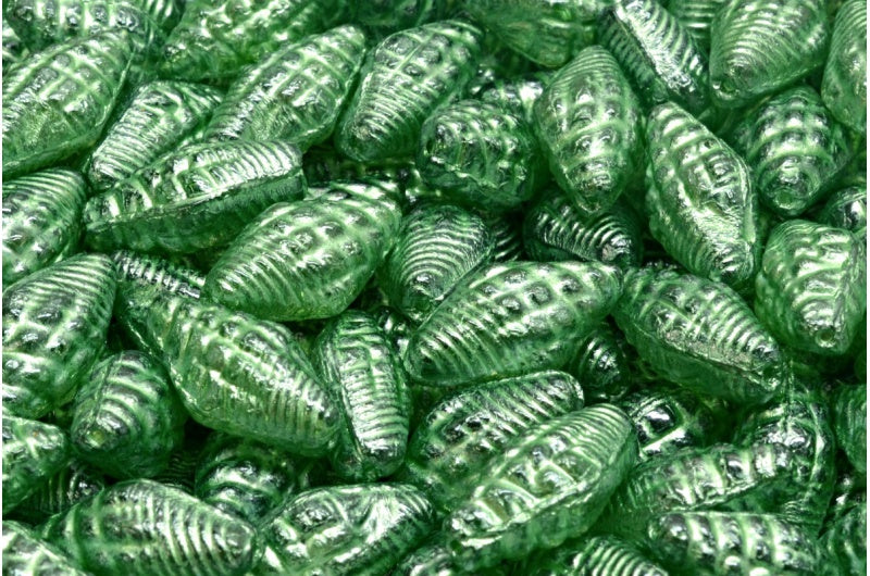 Miter Shell Beads, Crystal Luster Green Full Coated 54322 (00030-14459-54322), Glass, Czech Republic