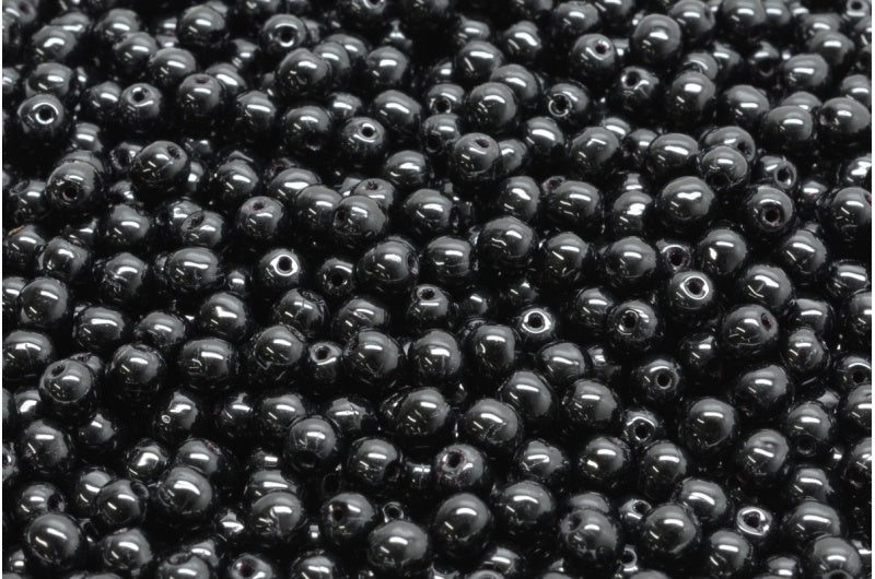 Round Druck Beads, Black (23980), Glass, Czech Republic