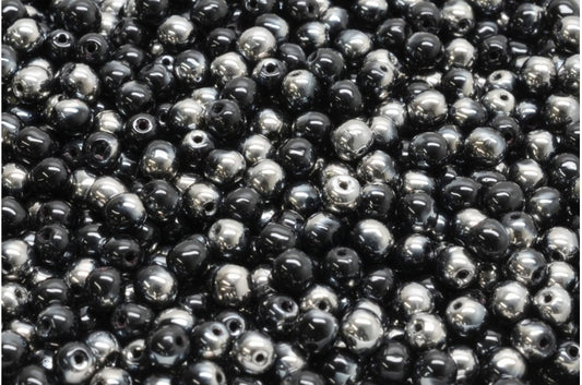 Round Druck Beads, Black Chrom (23980-27401), Glass, Czech Republic