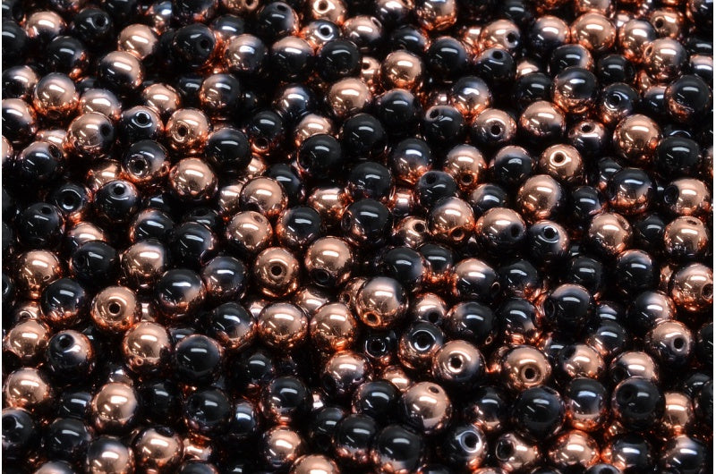 Round Druck Beads, Black Rose Gold Capri (23980-27101), Glass, Czech Republic