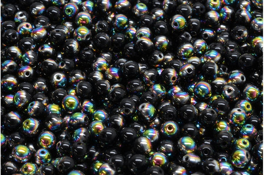 ラウンドドラックビーズ、ブラッククリスタルヴィトレイルミディアムコーティング（23980-28101）、ガラス、チェコ共和国