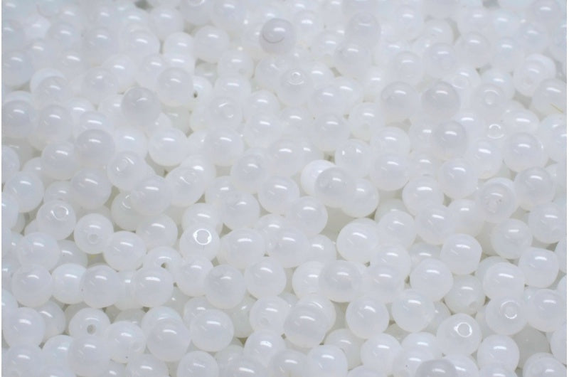 Round Druck Beads, White (02010), Glass, Czech Republic