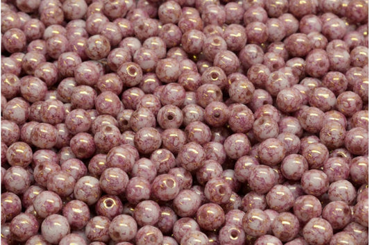 Round Druck Beads, White Terracotta Violet (02010-15496), Glass, Czech Republic