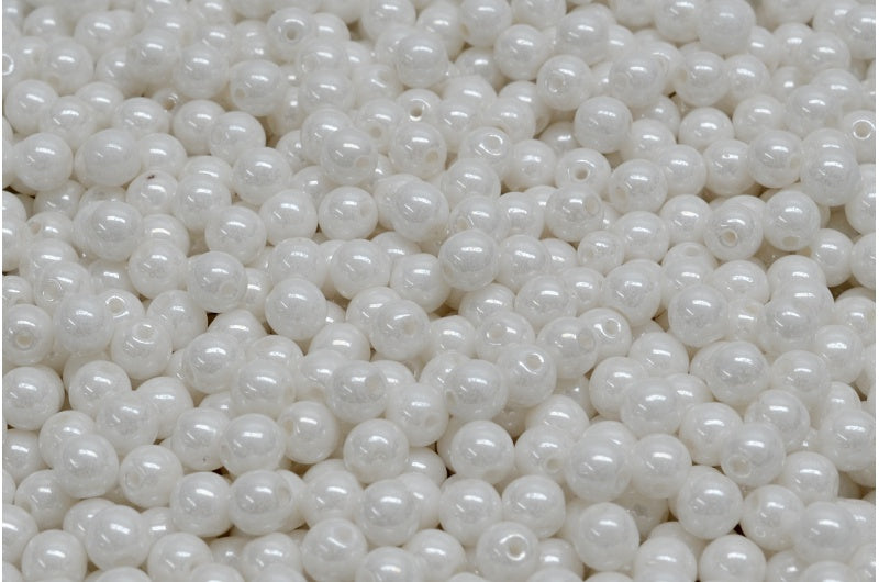 ラウンドドラックビーズ、ホワイトヘマタイト（02010-14400）、ガラス、チェコ共和国