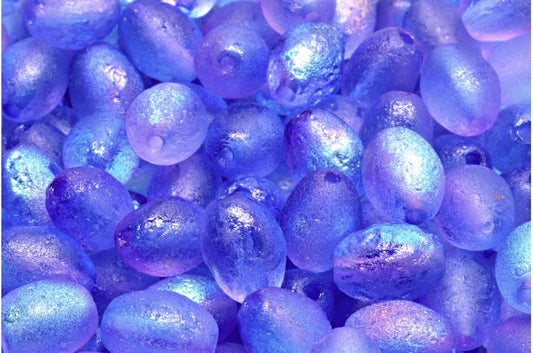 Olive Beads, Crystal Etched Glossy Blue Violet (00030-etch-48102), Glass, Czech Republic