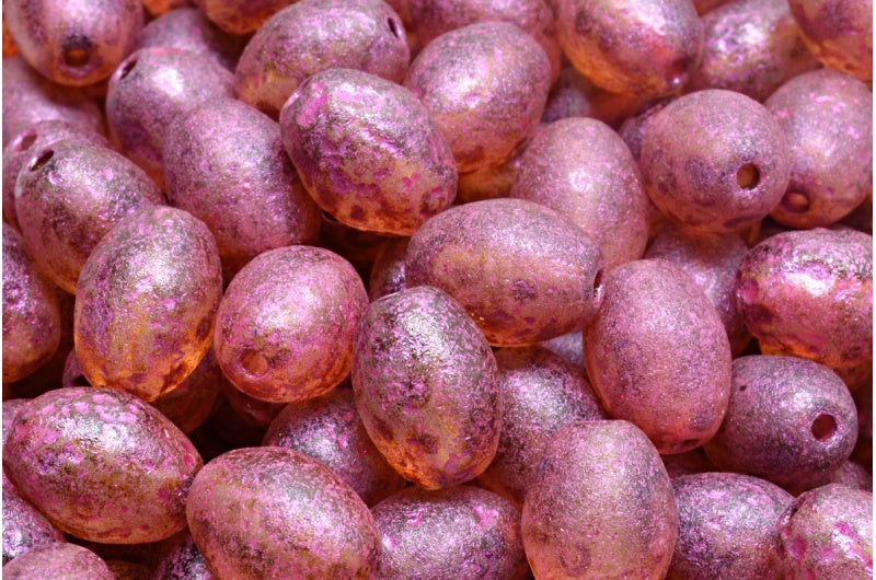 Olivenperlen, Kristall geätzt, Travertin, rosa gefüttert (00030-etch-86800-43807), Glas, Tschechische Republik