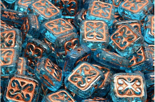 OUTLET 10 grams Ornamental Cushion Beads, Transparent Aqua Copper Lined (60020-54319), Glass, Czech Republic