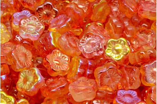 Sunset Flower Beads, Crystal Ab Red Orange (00030-28701-48001), Glass, Czech Republic