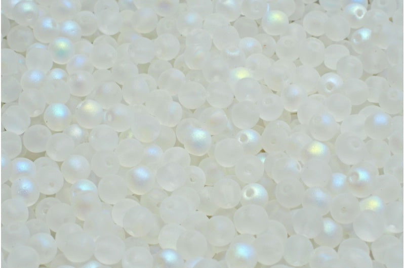 Round Druck Beads, Crystal Matte Ab (00030-84100-28701), Glass, Czech Republic