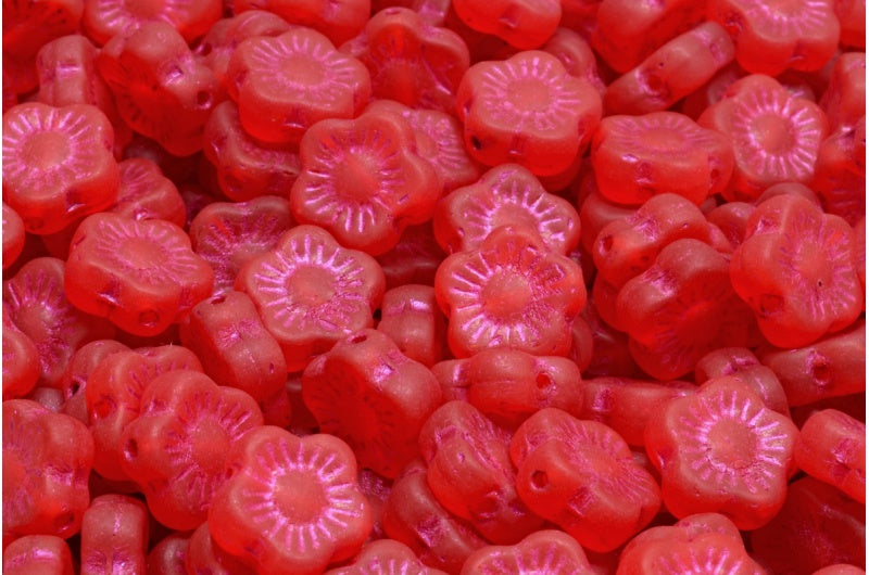 OUTLET 10 grams Sunset Flower Beads, 10 x 10 mm, R0906 Matte Pink Lined (R0906-84100-43807), Glass, Czech Republic